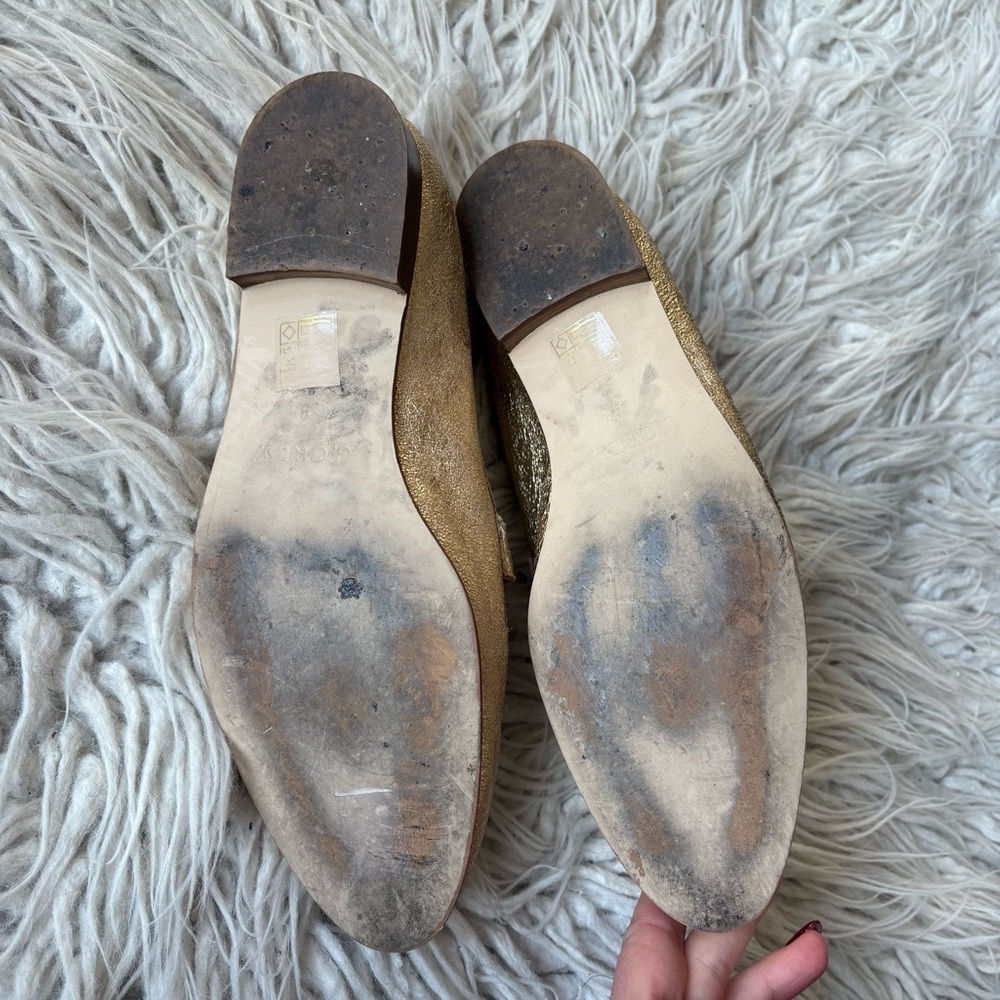 J. Crew The Academy Leather Metallic Gold Womens Almond Toe Loafers H1872 Size 8 - Picture 8 of 12